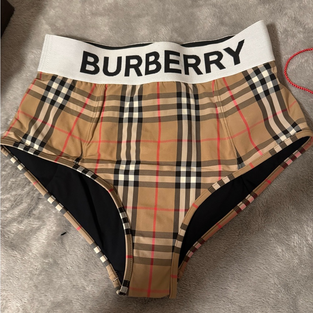 Burberry Checkered Bikini Bottoms in Tan and Black